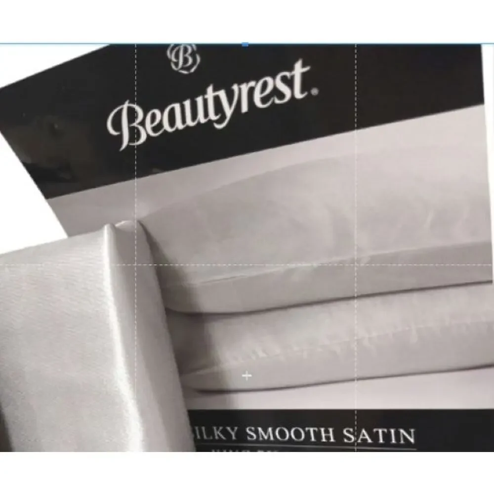 2 Pc Beautyrest STANDARD Satin Pillowcases SILVER Silky Therapeutic Hair‎ Skin